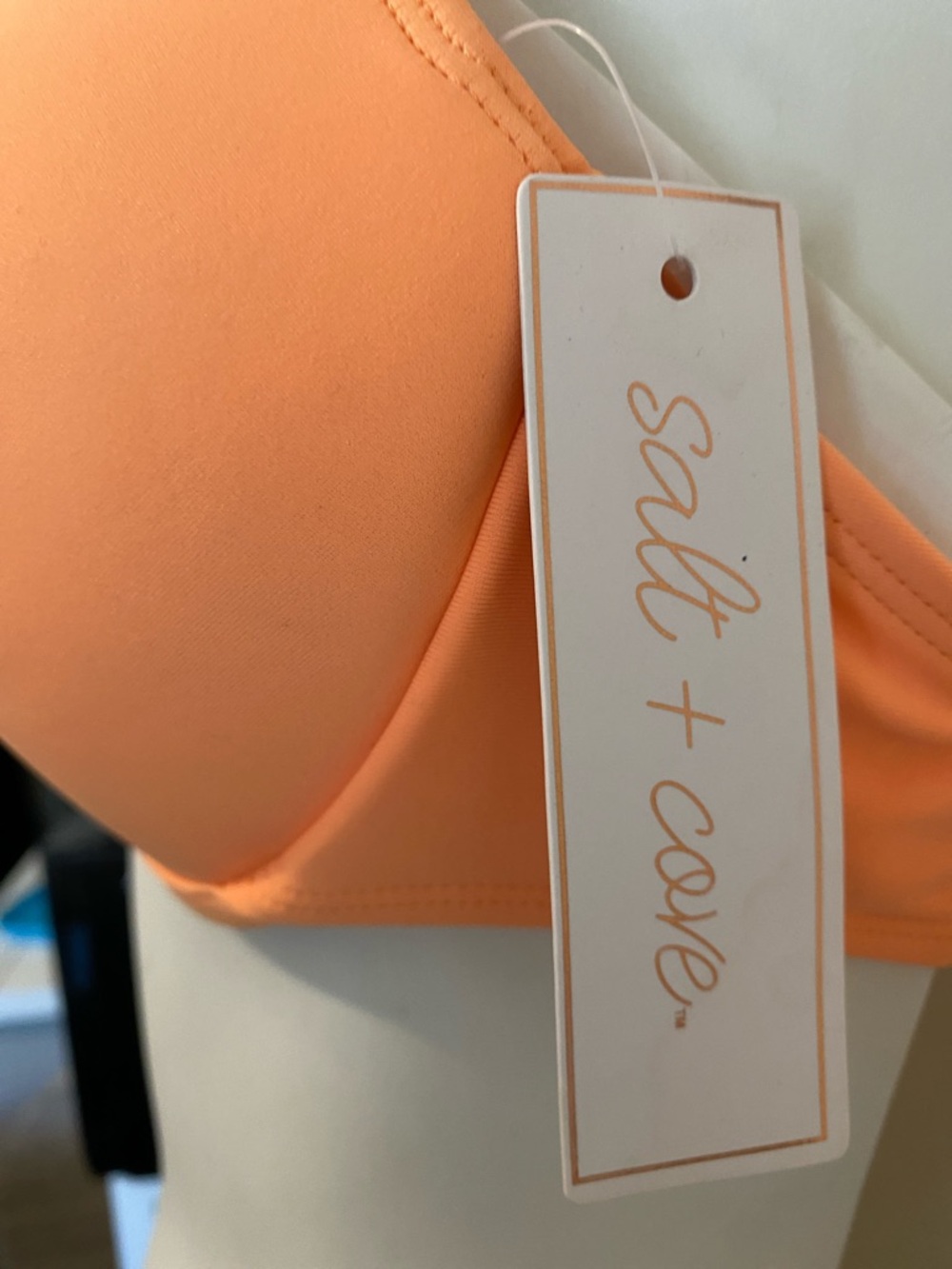 Salt + Cove Peach Orange Ruffle Halter Bikini Top - Picture 2 of 4